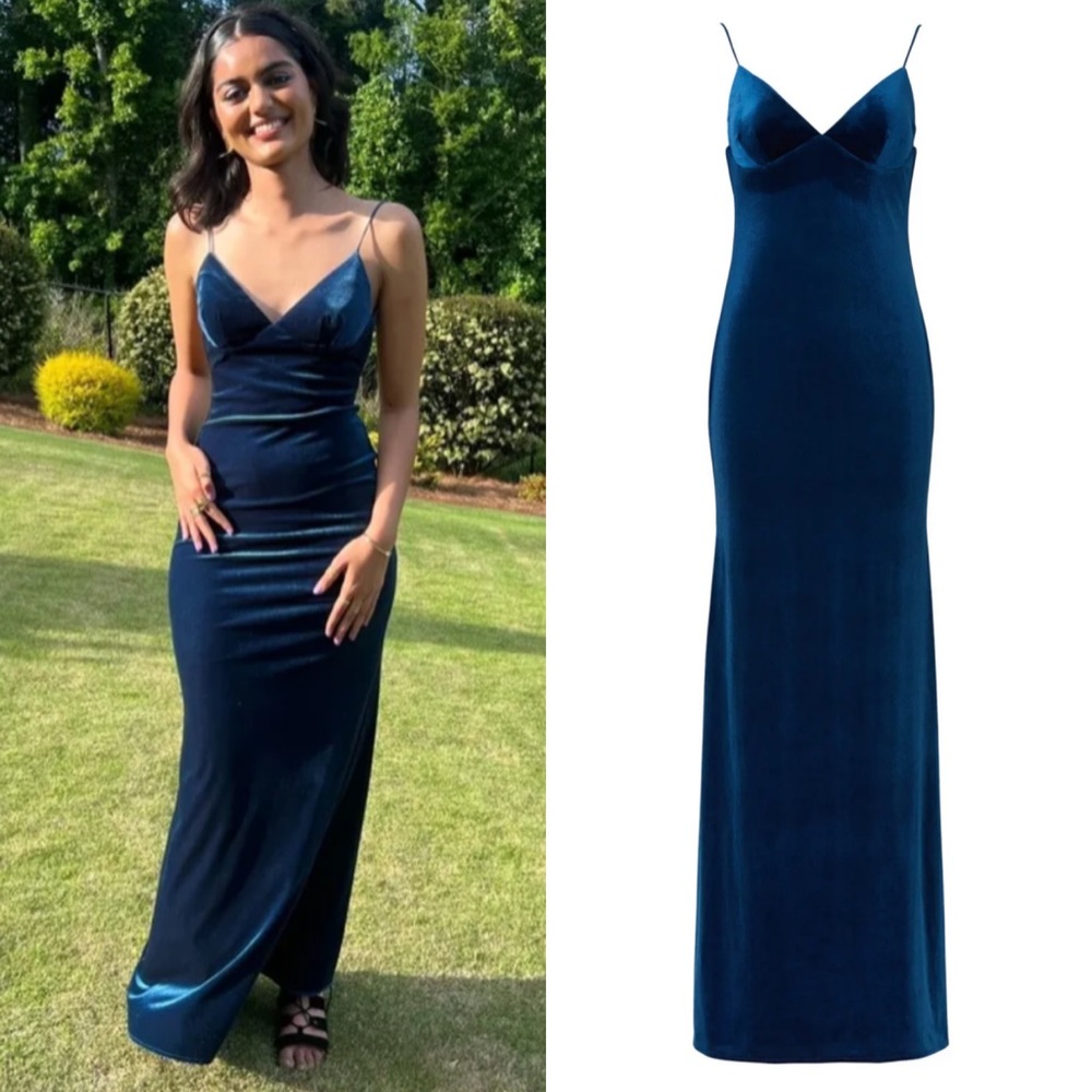 Katie May Ariel Velvet Gown Maxi Dress in Navy Blue Size XL - Picture 4 of 11